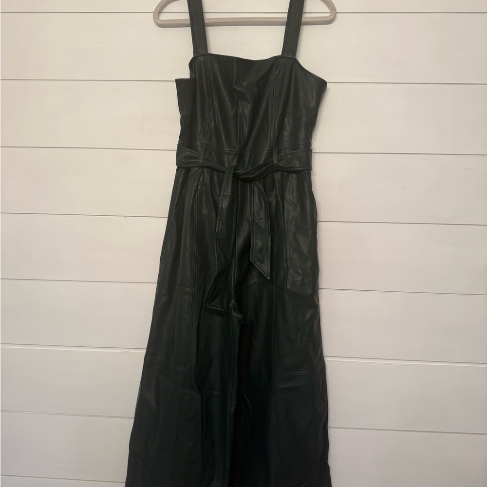 Anthropologie Black Faux Leather Jumpsuit